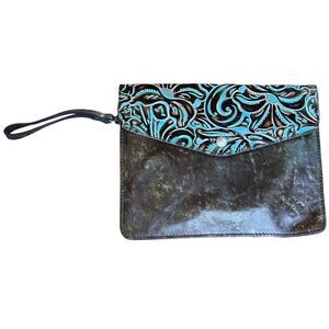 Patricia Nash Valerie Turquoise Tooled Leather Clutch Wristlet